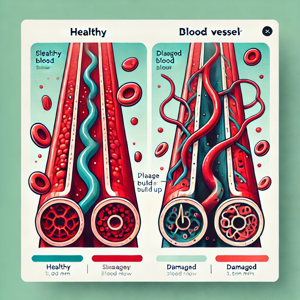 음주가 혈관에 미치는 영향 비교 - 건강한 혈관과 손상된 혈관